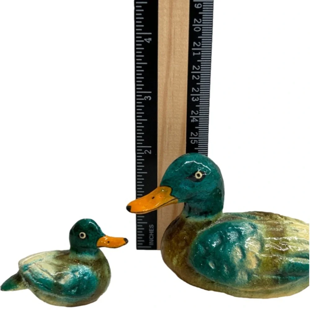 💕 Vintage Paper Mache Mallard Duck Small Figures Set Of Two - Picture 10 of 10